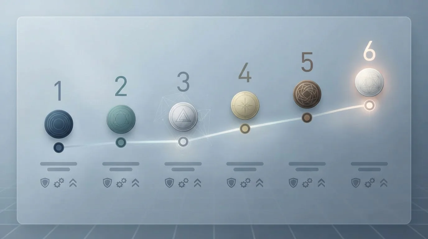 Abstract progression of numbered membership levels with neutral casino symbols